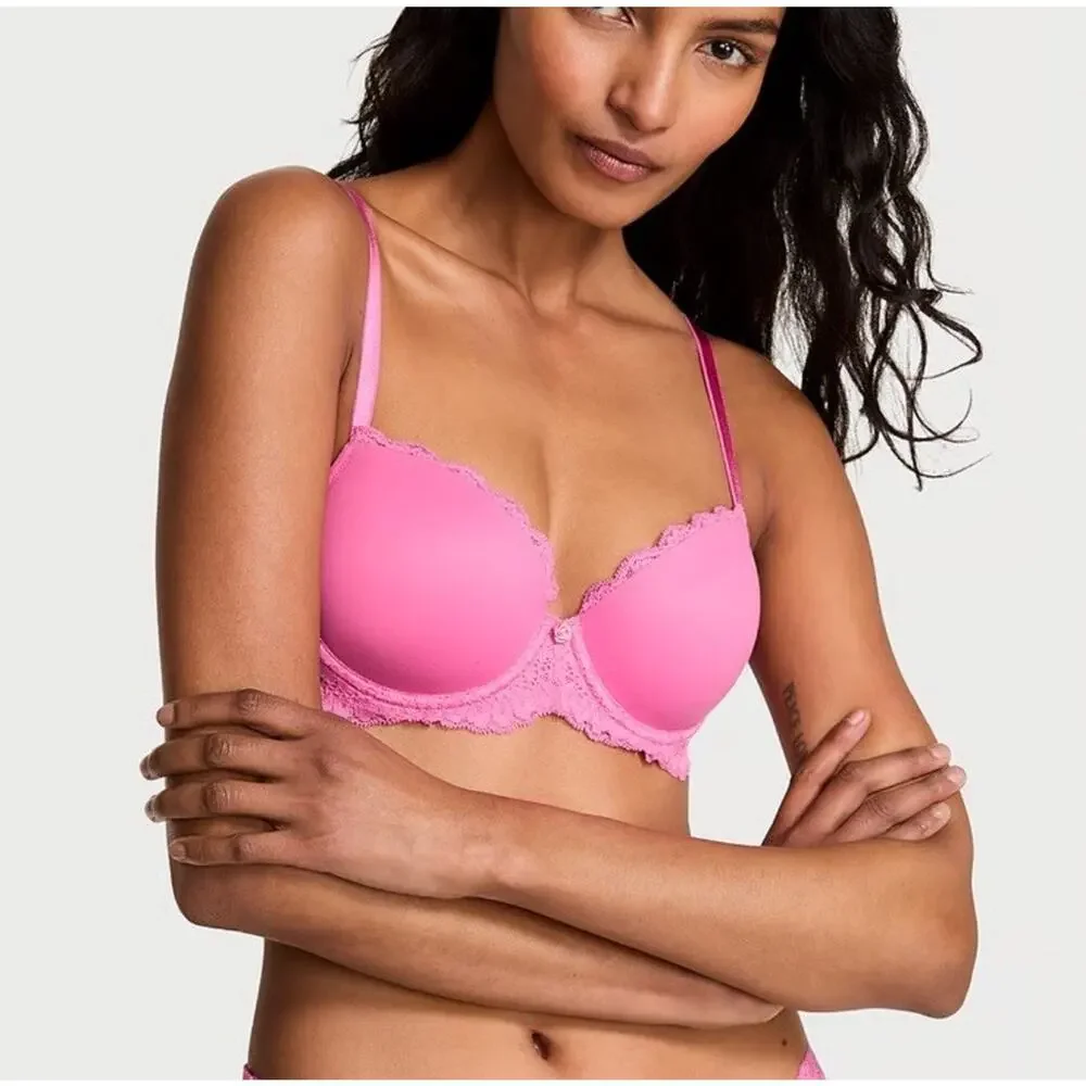 Victoria's Secret Dream Angels Lined Demi Bra Hot Pink Padded Classic Size 32DD